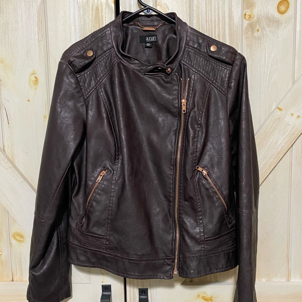 ana Brown Imitation Leather Bomber Jacket
